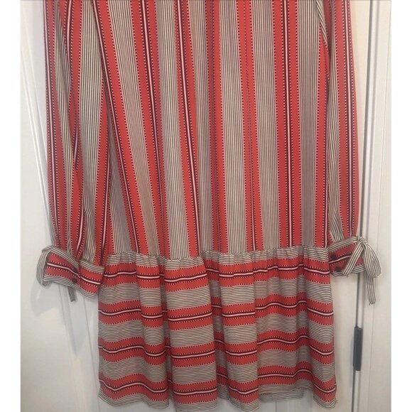 Ann Taylor LOFT Red Striped Lined Dress Tunic Long Sleeve Ruffles Sz S NEW - Picture 7 of 10